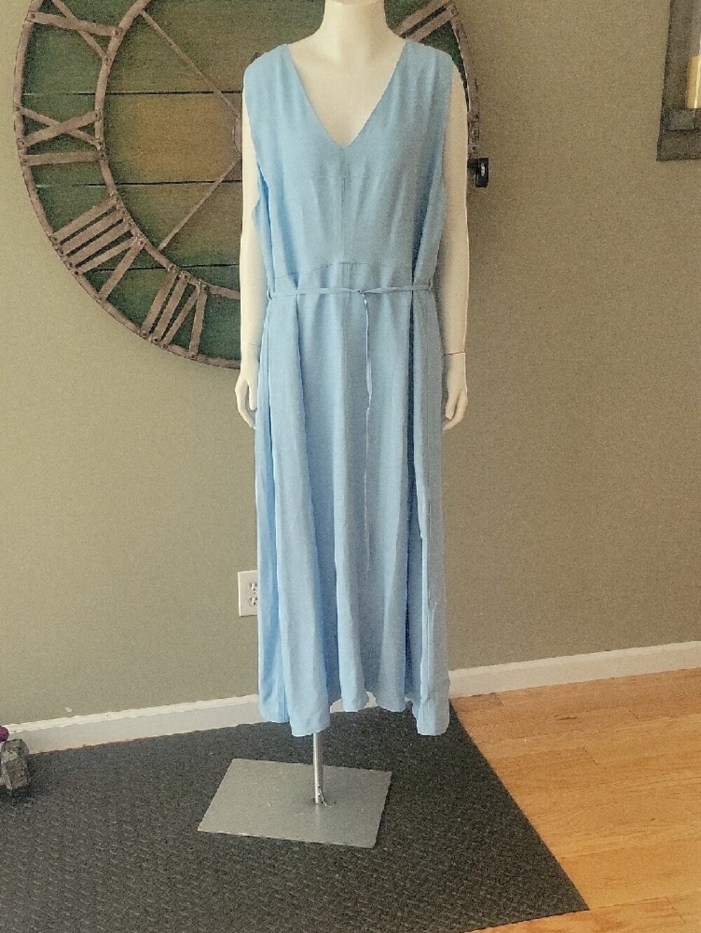 J. Crew Mathilde V Neck Midi A - Line Dress In Luster Canvas Canvas In Calm Blue - Picture 2 of 14